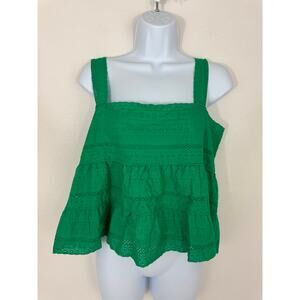 Gianni Bini Green Eyelet Cotton Babydoll Tank Top XL NWT